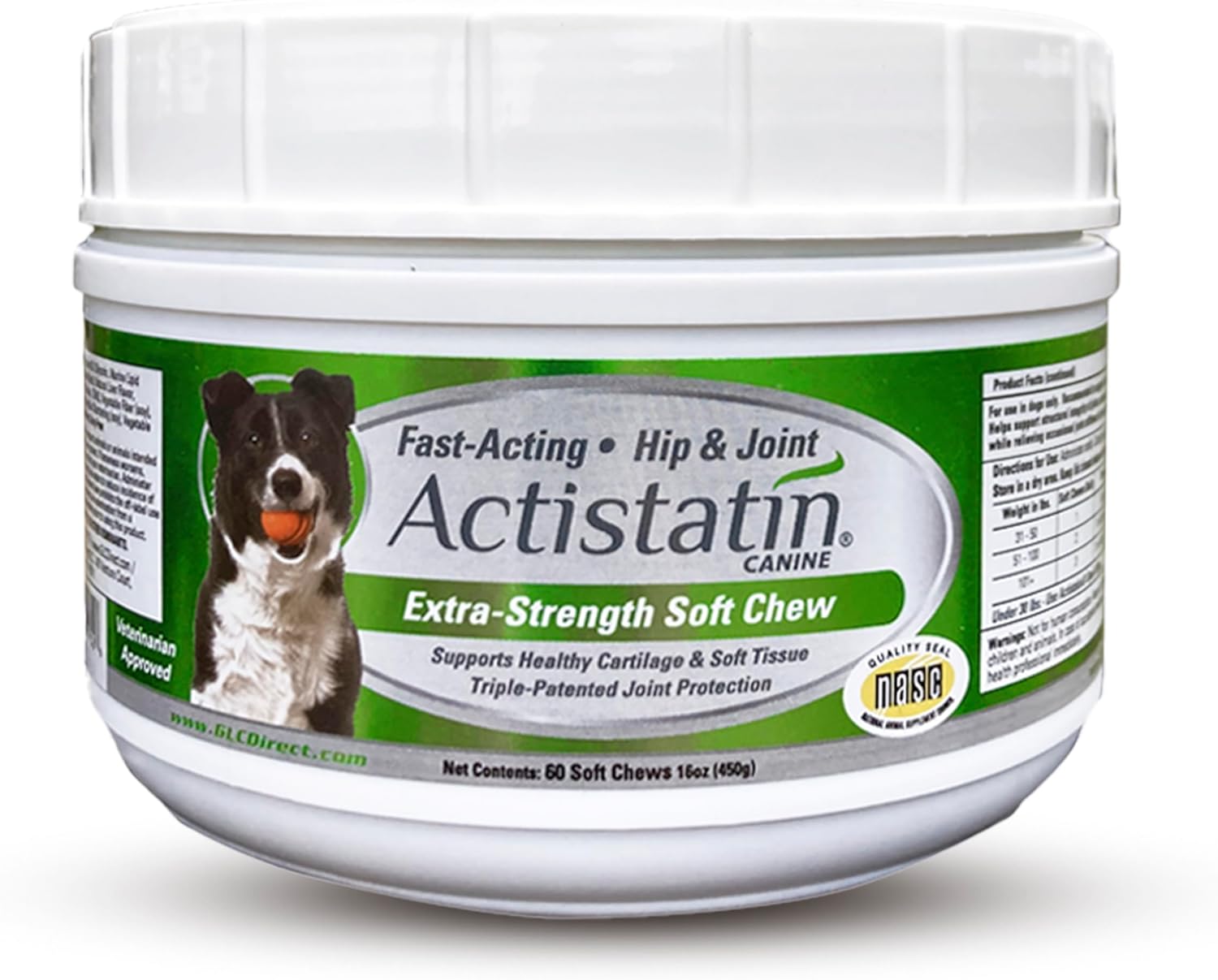 Actistatin Canine Large Dog Soft Chews, 60ct – Patented Extra-Strength Joint, Cartilage, Soft Tissue Supplement: Glucosamine, Chondroitin, Manganese, MSM, L-Carnitine – High Absorption, Fast Results