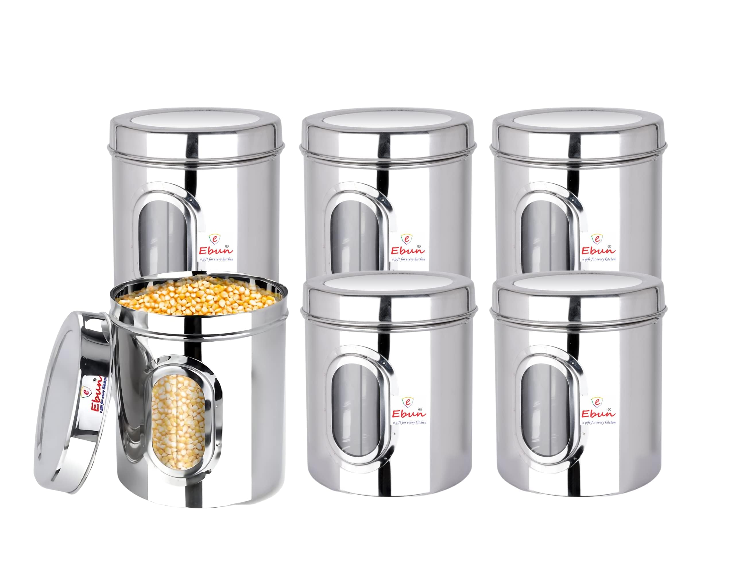 Ebun Stainless Steel Jars - See Through Containers (Pack of 6) -1