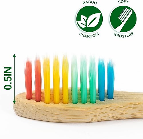 Miniatura 10 de Nuduko Cepillos de dientes de bambú biodegradables 10 cepillos de dientes de cerdas suaves sin BPA naturales ecológicos verdes y compostables