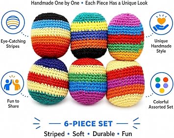 6/12/24PCS Knitted Hacky Sack Set, Hacky Sack Knitted Footbags, Crochet Kick Bags for Adults & Ks, 2026 Upgraded Colorful Juggling Footbag for Outdoor Party Game, Handwoven Toss Pack