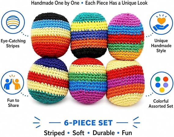 6/12/24PCS Knitted Hacky Sack Set, Hacky Sack Knitted Footbags, Crochet Kick Bags for Adults & Ks, 2026 Upgraded Colorful Juggling Footbag for Outdoor Party Game, Handwoven Toss Pack
