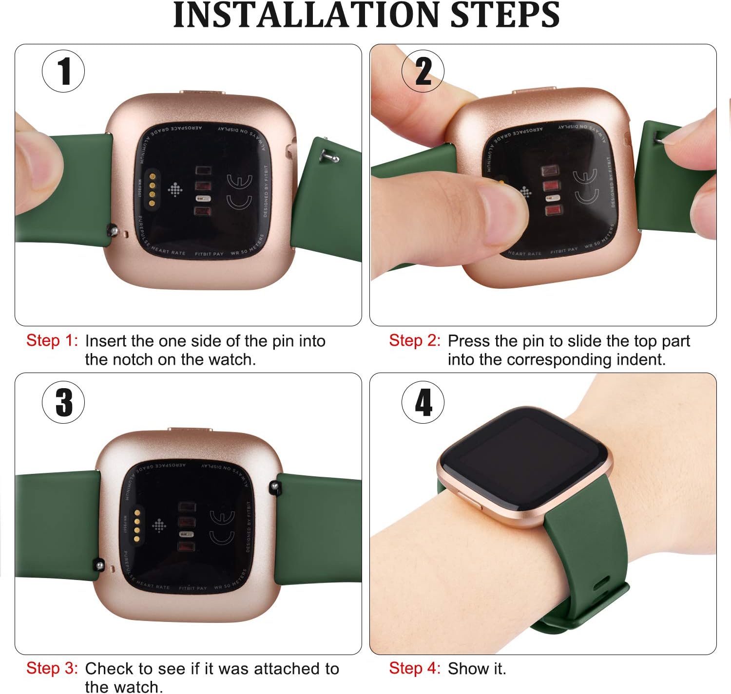 [Pack 3] Silicone Bands Compatible with Fitbit Versa 2 Bands for Women Men, Classic Adjustable Sport Bands for Fitbit Versa & Fitbit Versa Lite (Small for 5.5" - 7.1" Wrist, Rose Gold, Silver, Green)