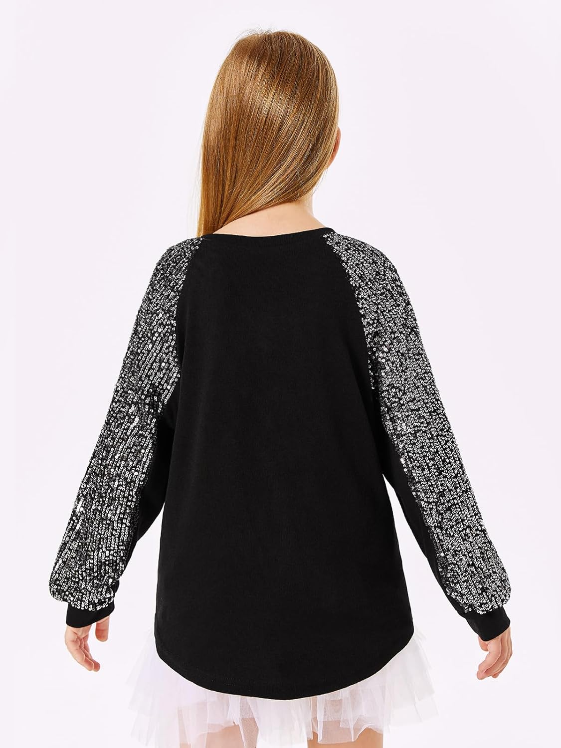 Haloumoning Girls Sequin Sweatshirts Kids Fashion Crewneck Long Batwing Sleeve Pullover Clothes 5-14 Years - Image 6