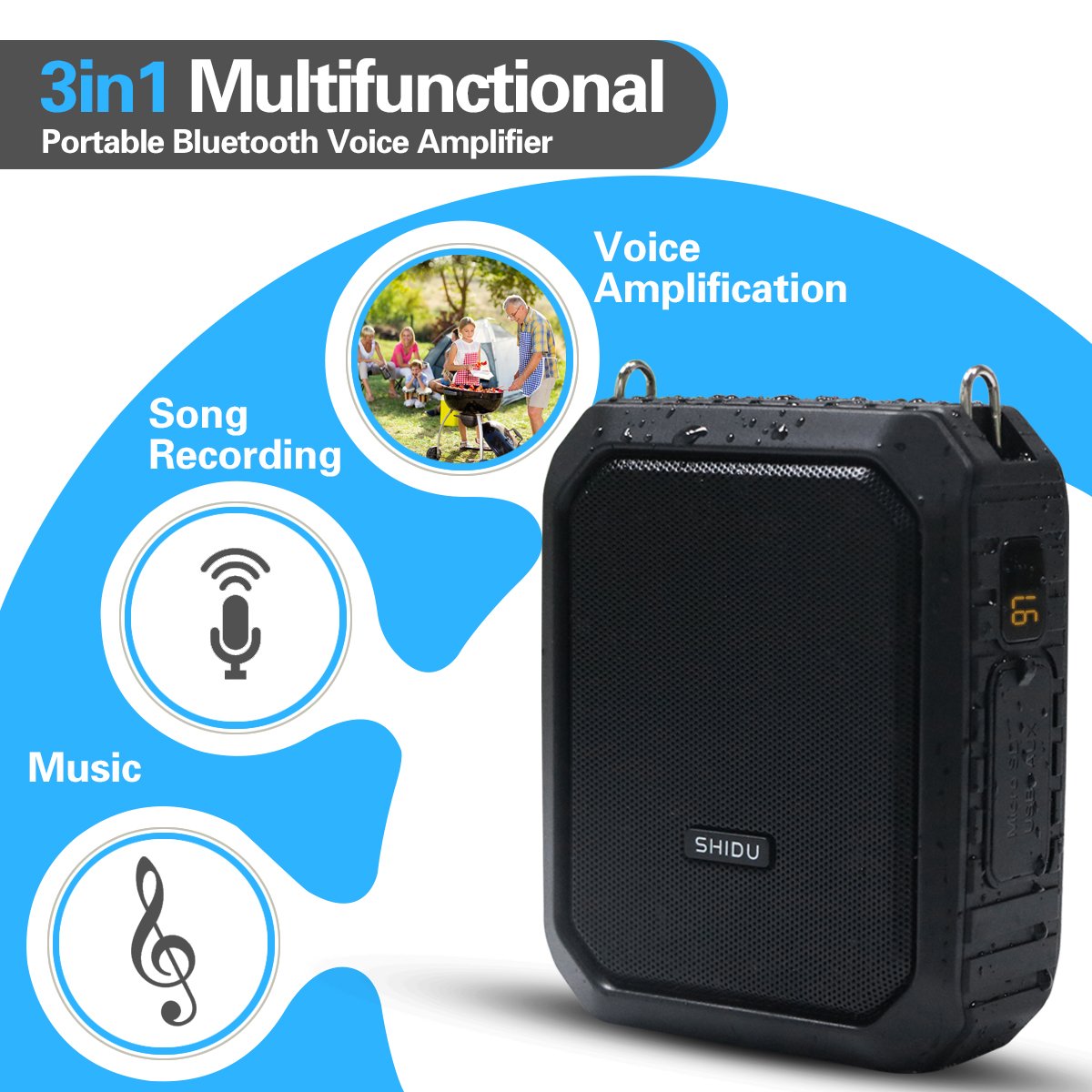 Amplificatore vocale Bluetooth microfono con altoparlante, 18W voice amplifier impermeabile personale portatile ricaricabile per casse insegnanti, guide turistiche, insegnante, insegnante, ecc.