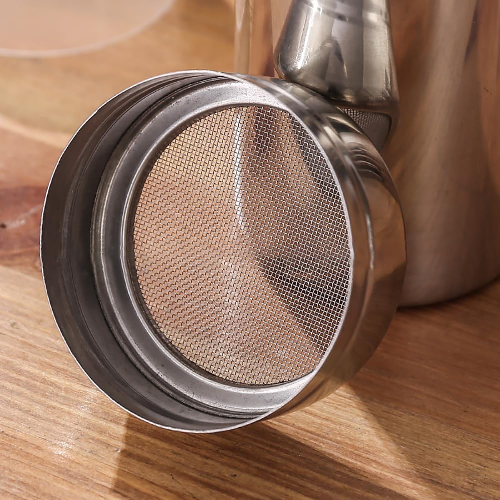 GSHLLO 2 Pcs Stainless Steel Powder Sugar Shaker Cinnamon Powder Shaker Duster Fine Mesh Shaker Powder Cans Cocoa Flour Shaker with Handle Lid for Cinnamon Pepper, Silver