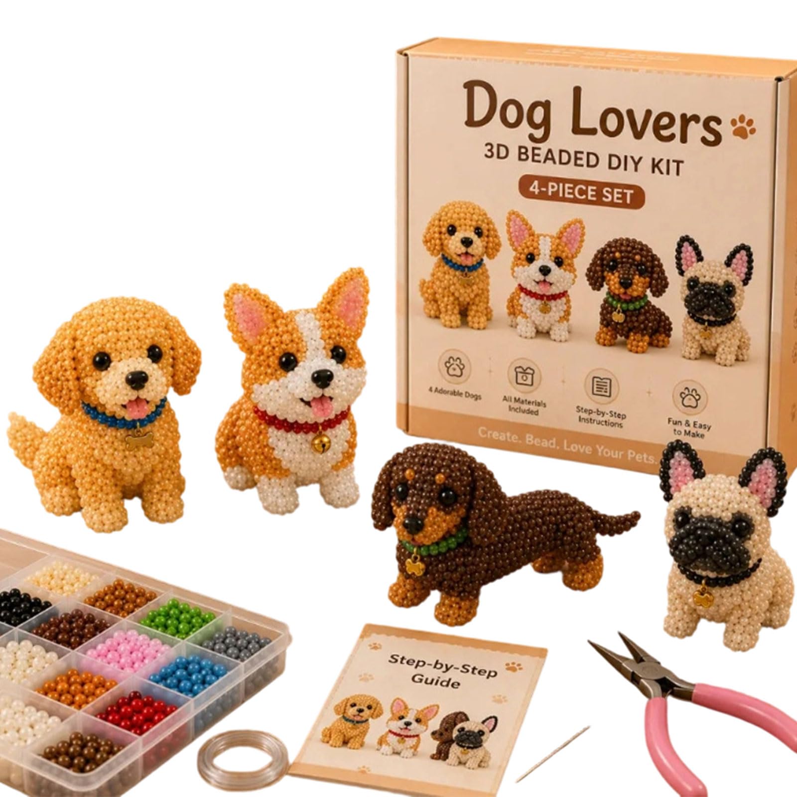 Tfaoys Dog Lovers Creative Animal Beads Craft Set With Assorted Colors And Shapes Family Entertainment Craft Beads For Babies Family Fun And Home Decor Party Decoration