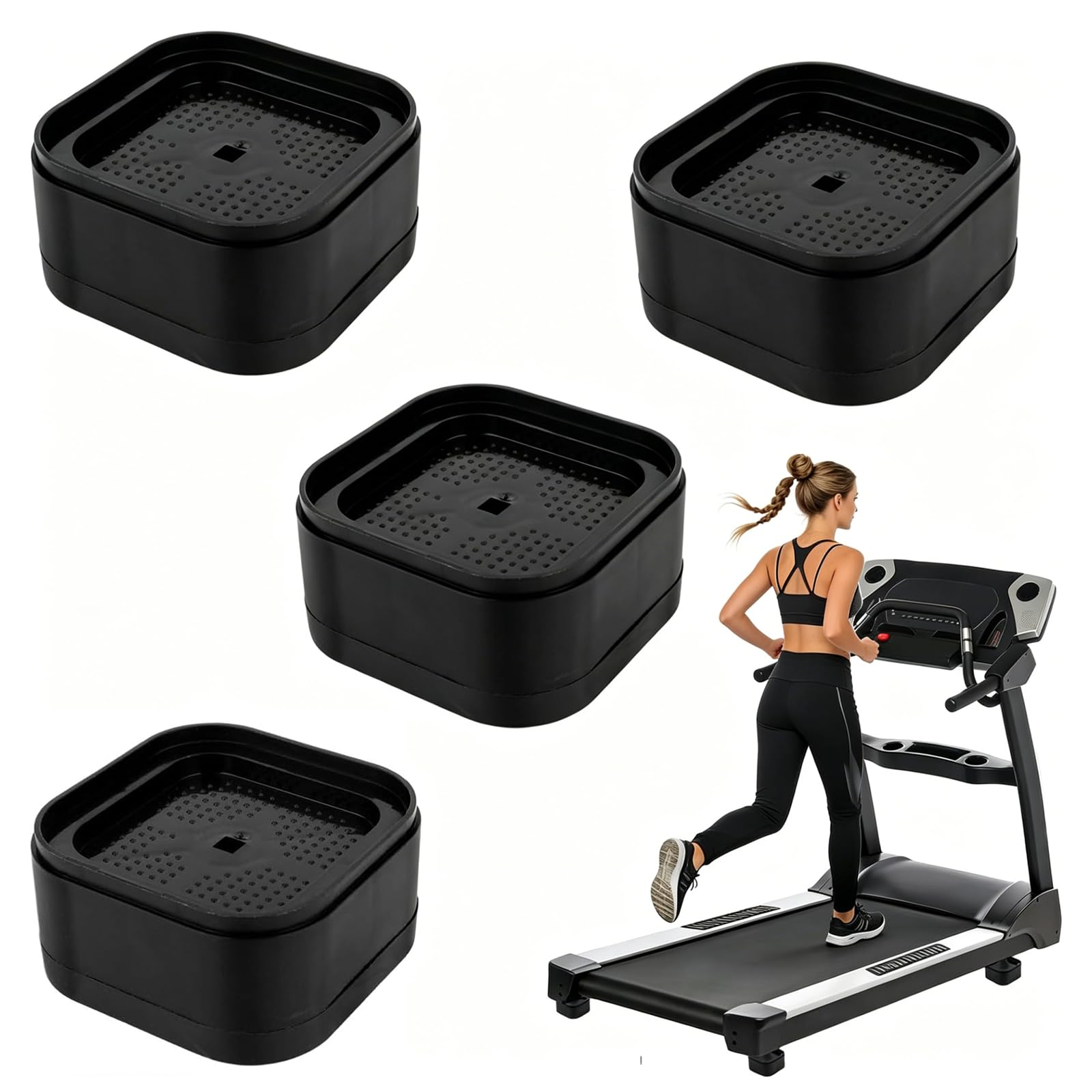 4pcs Treadmill Incline Riser Blocks | Walking Stackable Height Adjustable Incline Blocks Pad Attachment Non-Slip Upgrade Ramp for Home Gym Leveling & Uphill Workout Treadmill Accessories
