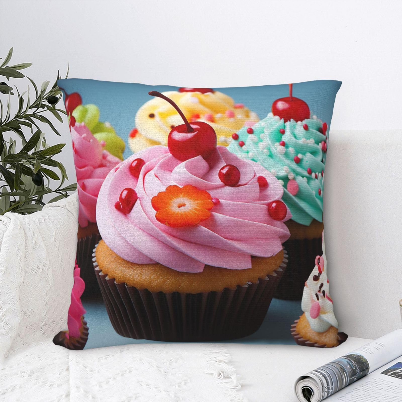 FodPand Luxury Velvet Throw Pillow Covers 24"x24" Super Soft Decorative Pillow Cases - Cupcake Pillowcases Modern Lumbar Cushion Cases for Couch Sofa Bed Pillow Shams