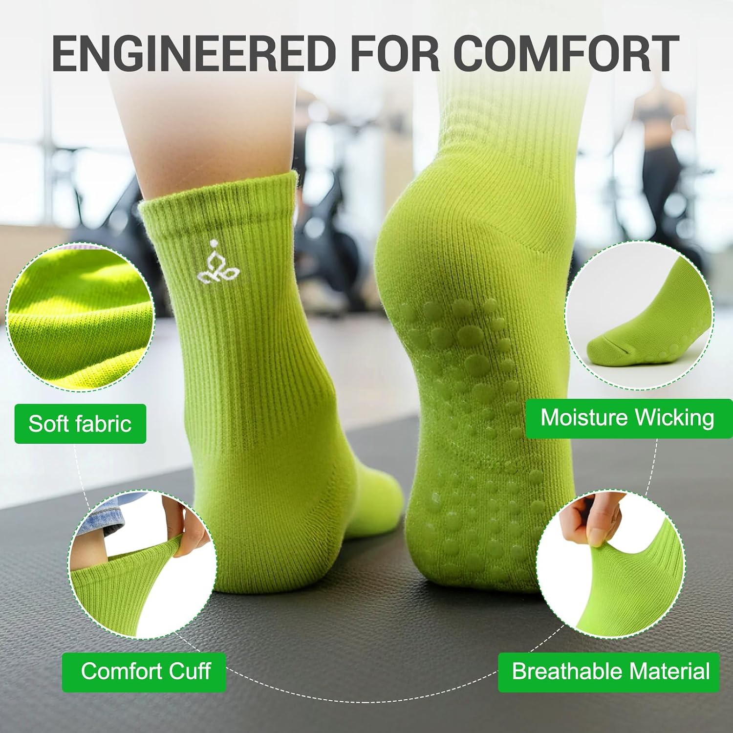 4 Pack Pilates Crew Grip Socks for Women Non Slip Sticky Grippers Yoga Barre Slipper for Hospital Maternity Elderly