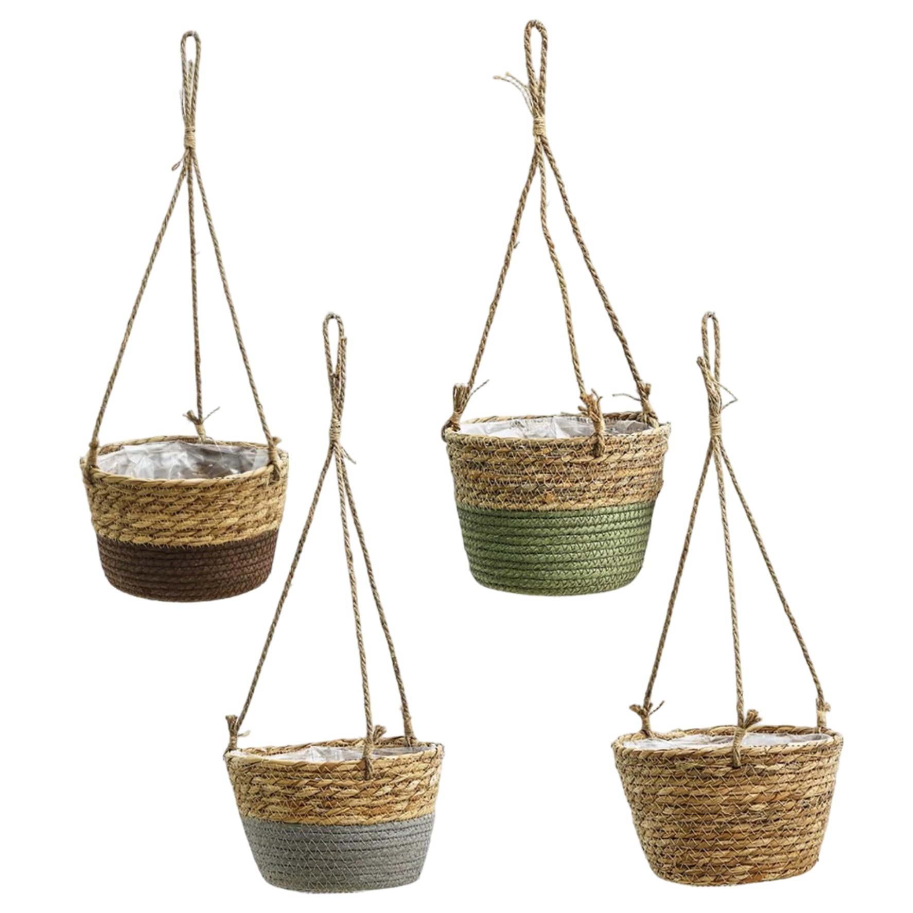 Tapallmy 4pcs Hanging Planter Basket Natural Straw Woven Hanging Baskets for Plants Indoor Outdoor Breathable Plant Basket with Sturdy Rope for Home Garden Decor