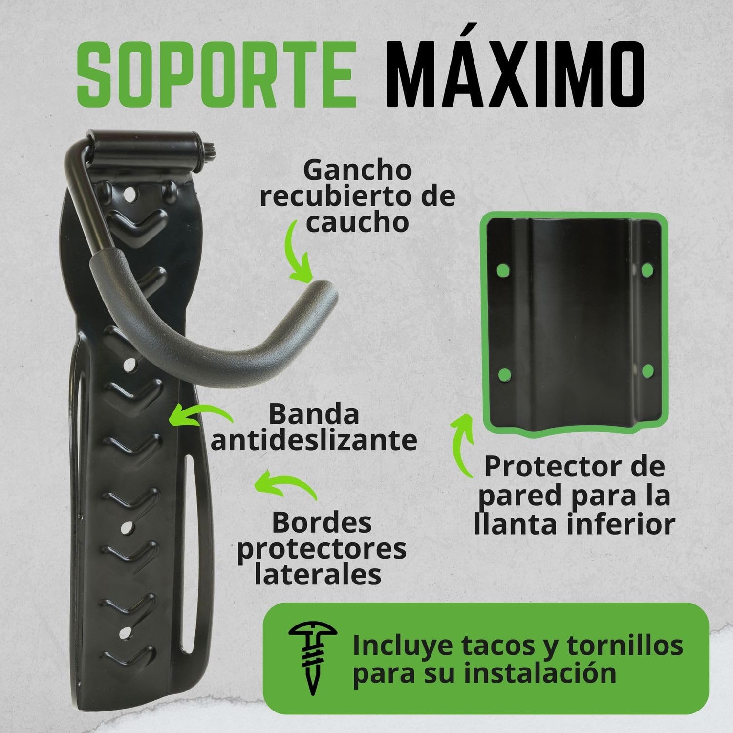 4 Soportes Para Bicicleta Pared con Protector De Pared| Gancho Bicicleta Hasta 30kg De Carga (4)