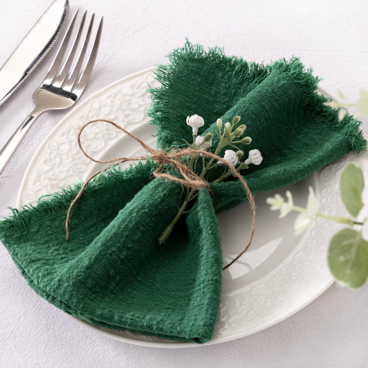 Linnen servetten, 6 stuks, stoffen servetten, 45 x 55 cm, katoenen servetten, wasbaar, herbruikbaar, stoffen servetten, diner, veelzijdige handgemaakte servetten voor bruiloft en feest (lichtgroen
