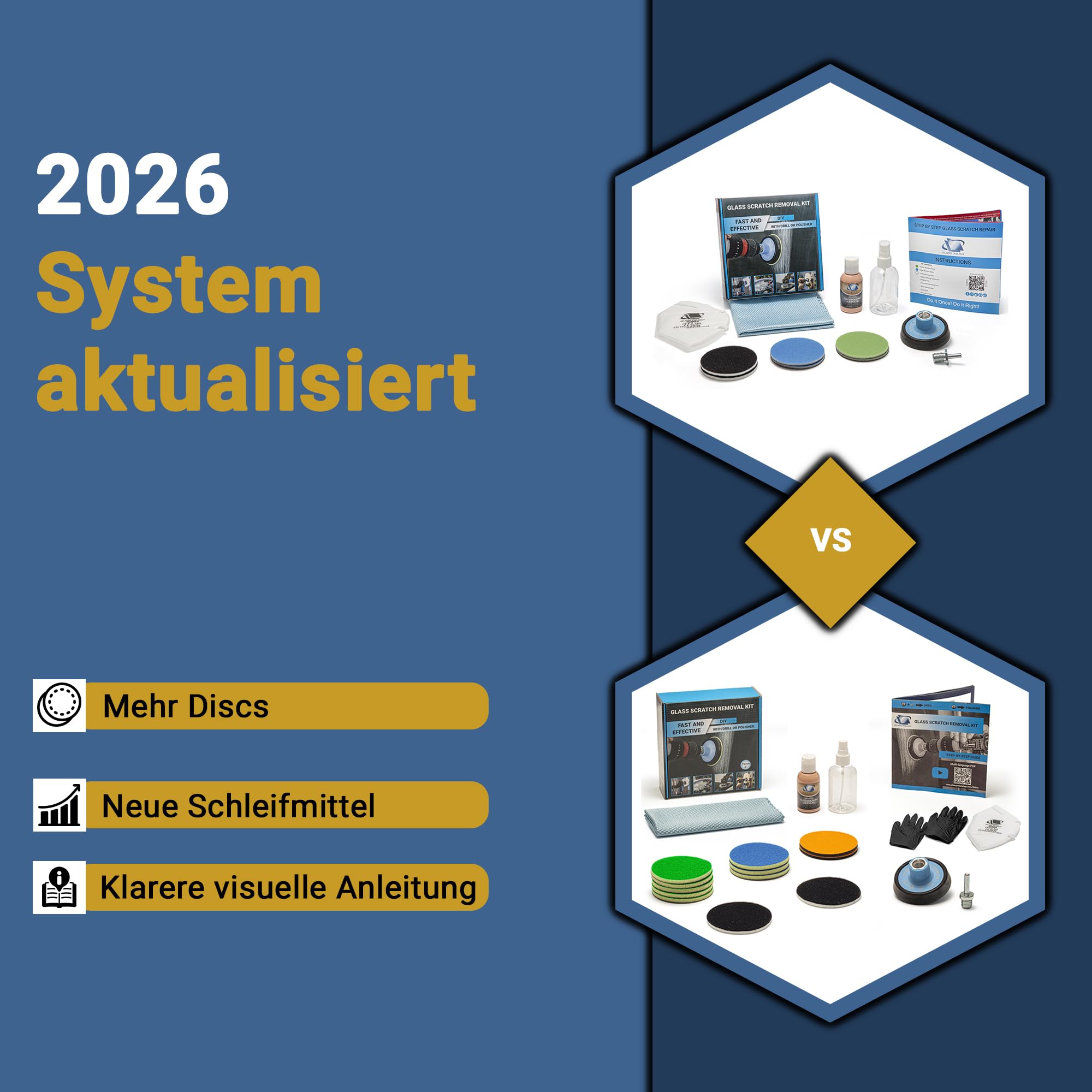 GLASS POLISH DIY Glas Kratzerentfernungsset 75 mm - Effektive Glaspolitur mit Bohrmaschine/Poliermaschine, Repariert Tiefe Kratzer, Entfernt Oberflächenschäden und Stellt Klarheit & Glanz Wieder Her