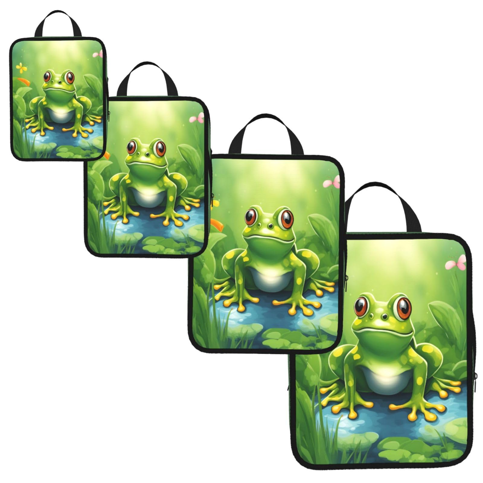 Cartoon frog 1 Print 4 Set Compression Packing Cubes for Suitcases,Expandable Storage Bag Organizers