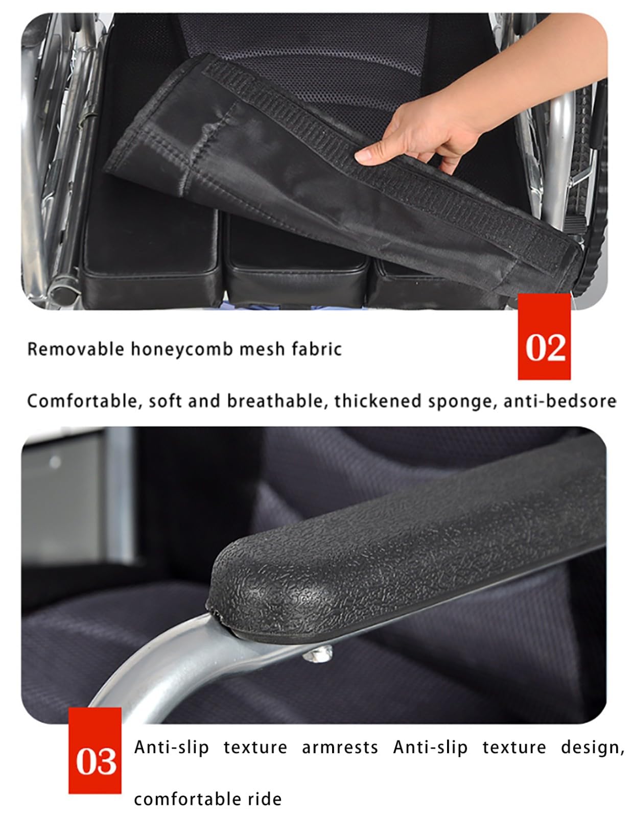 Silla de ruedas autopropulsada ligera con frenos, silla plegable portátil para adultos, diseño compacto y cómodo