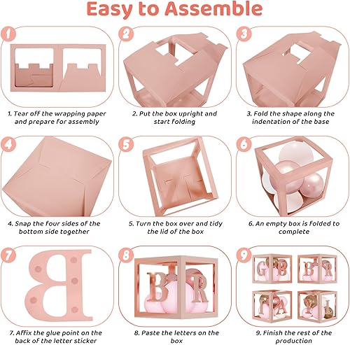 Miniatura 5 de Amandir 134 globos de oro rosa para decoraciones de baby shower para niña, cajas, calcomanías de mariposa, kit de arco de guirnalda de globos, caja