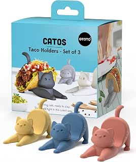 Catos Cat Taco Holders - Set of 3 Stretching Cat Taco Shell Holder, Cute Kitchen Accessories, Funny Gadgets, Taco Stands for 3 Tacos, Taco Tray, Cooking Gifts, Weird Gifts for Taco Lovers