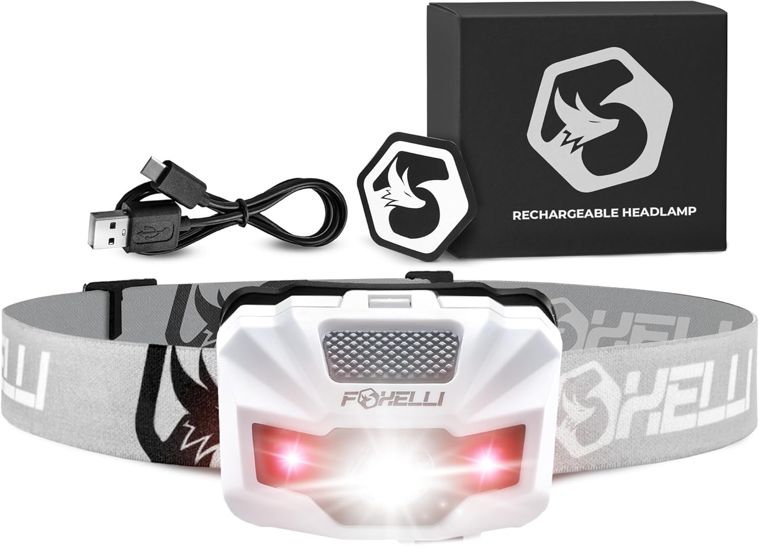 Foxelli USB-C Rechargeable LED Headlamp: 180 Lumens, 5 Modes, Waterproof