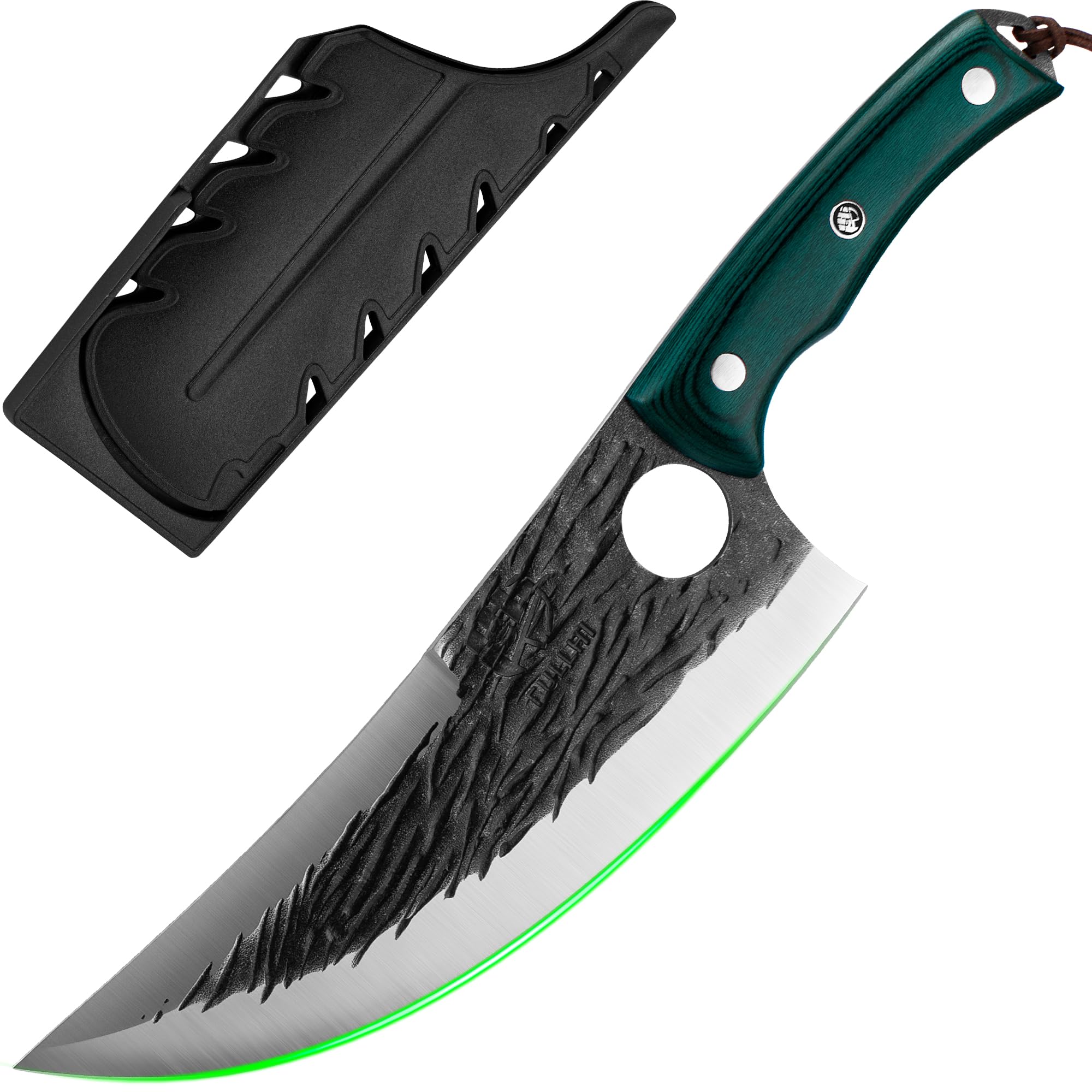 FULLHI Butcher Knife with Sheath, Multi-color Handle Full Tang Chef Knife, High Carbon Steel Meat Cleaver Vegetable Forged Kitchen Knife for Outdoor, Camping
