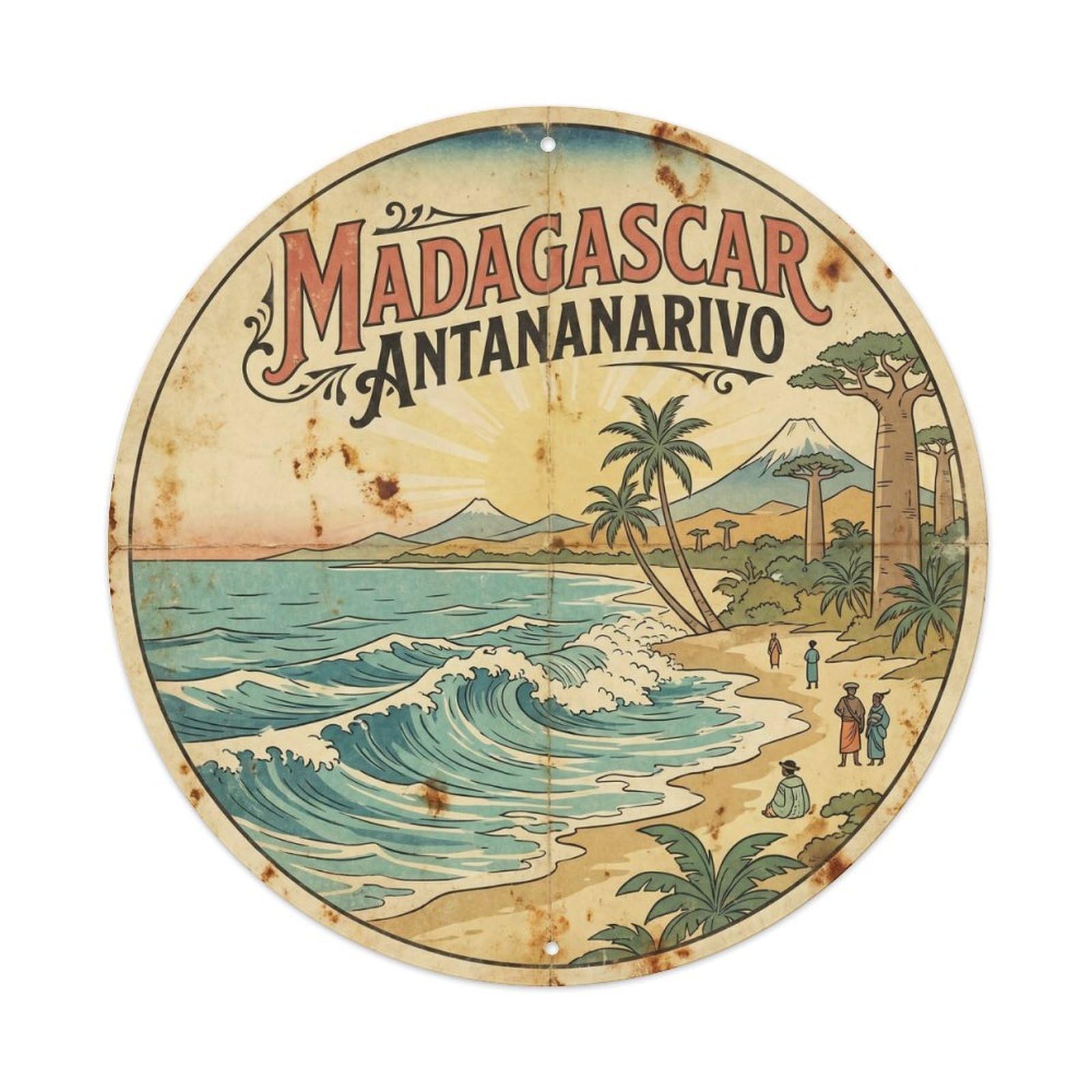 Madagascar Antananarivo Atoll Resort Vintage Woodcut Metal Tin Sign