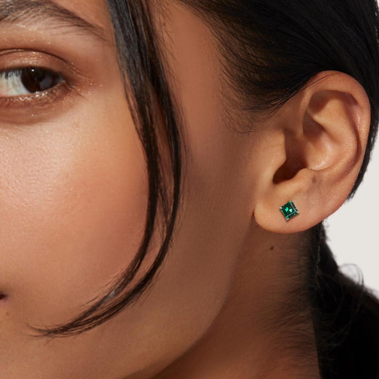 925 Sterling Silver Birthstone Stud Earrings for Women Men, Created Sapphire/Emerald/Ruby/Spinel Earrings Birthday Everyday Jewelry(with Box) - Image 3