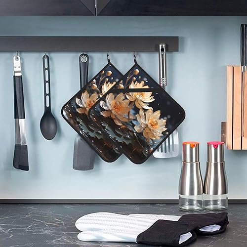 Miniatura 7 de Soportes para ollas de loto blanco bohemio para cocina, resistentes al calor, antideslizantes, almohadillas calientes para cocinar y hornear (8 x 8