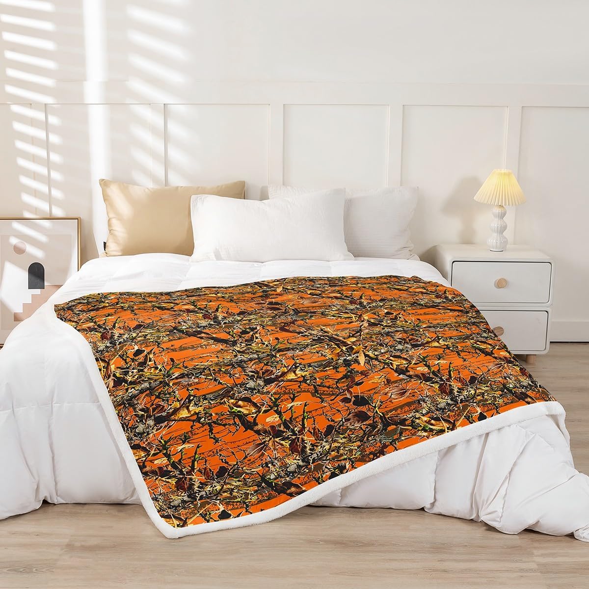 Feelyou Tree Fleece Throw Blanket Throw 50"x60" Kids Natural Tree Plush Blanket for Boys Teens Camo Sherpa Blanket Camouflage Orange Fuzzy Blanket Room Decor - Image 2