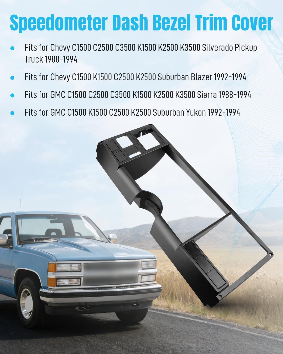 Speedometer Dash Bezel Trim Cover Black Replace 15656010 Fit for Chevy C1500 C2500 C3500 K1500 K2500 K3500 Silverado Pickup Truck 1988-1994, Fit for Suburban Blazer, Fit for GMC Suburban Yukon