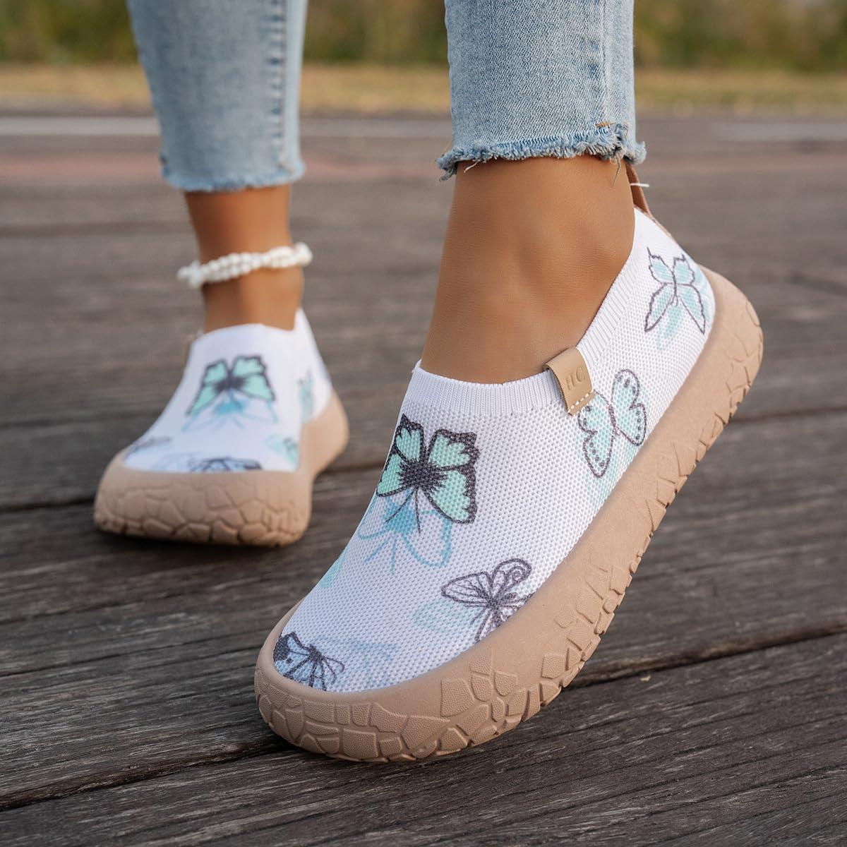 Mocasines de plataforma pintados para mujer, Blanco y verde., 39.5 EU