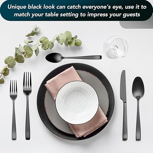Miniatura 7 de Juego de cubiertos negros mate, 40 piezas de acero inoxidable de alta calidad para 8, juego de cubiertos mate, juegos de utensilios de cocina negros