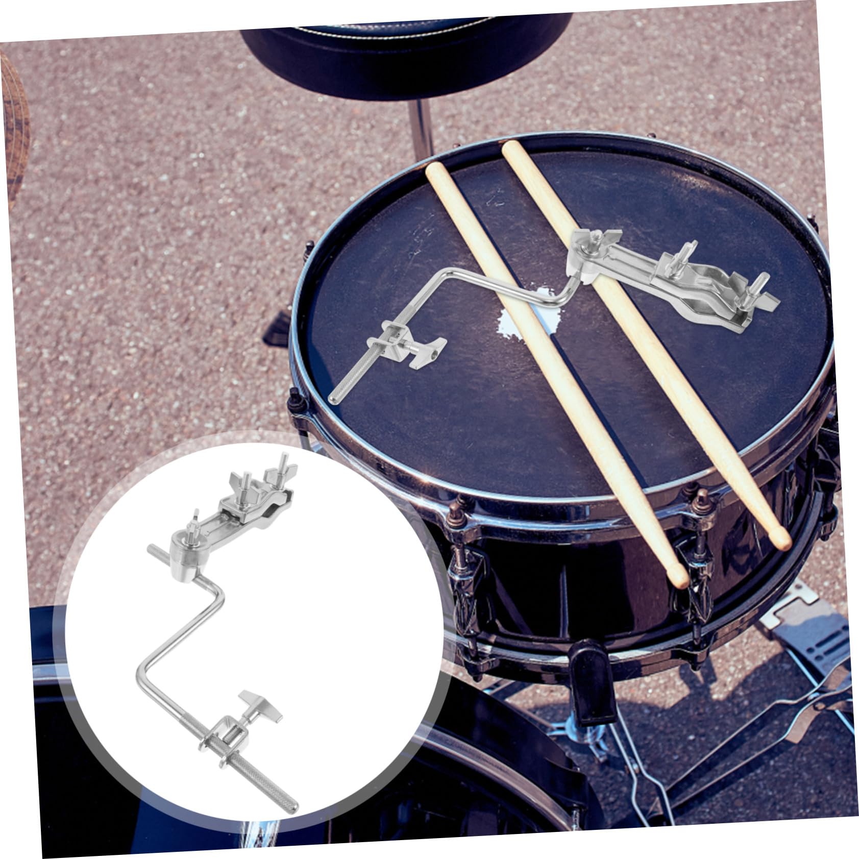 Beaupretty Soporte para Cowbell y Tamborín Ajustable con Brazo Z y Doble Varilla Abrazadera Metálica para Montaje Batería Accesorio Resistente para Percusión Escenario y Jazz