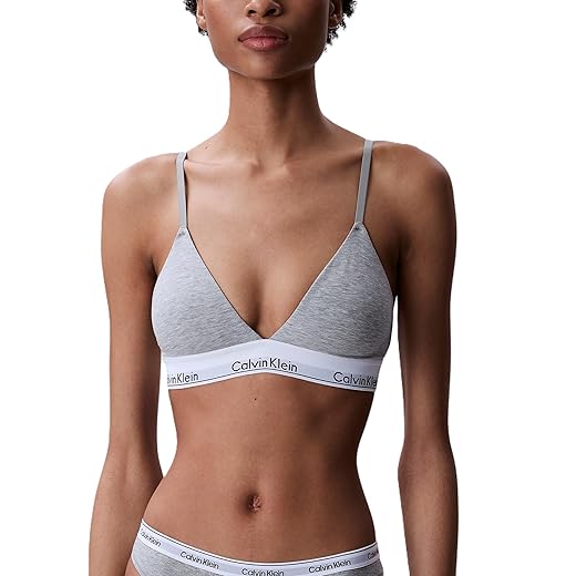 Calvin Klein Women's Modern Cotton Lightly Lined Triangle Wireless Bralette, Grey Heather, X-Large