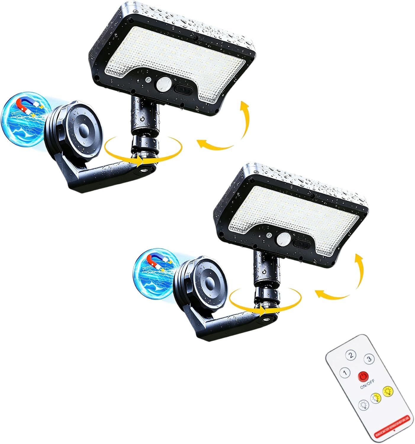 2-Pack Outdoor Solar Light with Magnetic, 3 Lighting Modes, 3 Color Tinting, 360° Rotatable, IP65 Waterproof Motion Sensor Light, Switch Many Scenes at Will for Deck/Gaeden/Fence/Patio/RV