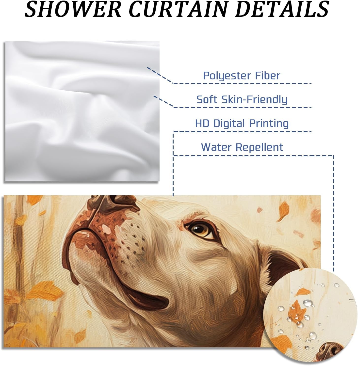 DESIHOM Fall Pitbull Dog Shower Curtain Set 72 Inch, Funny Autumn Forest Bathroom Decor, Pet Printed Fabric Bath Accessories