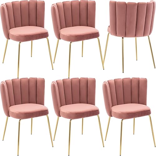Juego de 6 sillas de comedor modernas de terciopelo, elegantes sillas auxiliares tapizadas para cocina y comedor, cómoda silla de maquillaje para