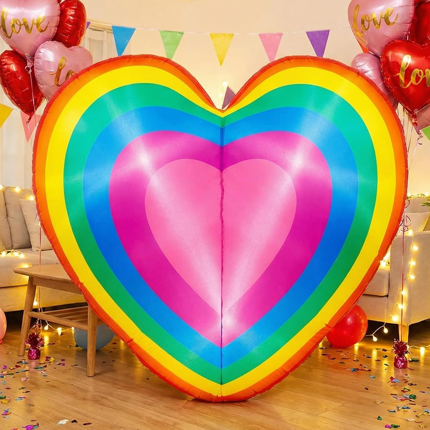 Rainbow Heart Inflatables Outdoor Decorations 5FT Pride Blow Up Yard Decoration LED Lights Pride Month LGBTQ Gay Blowups Decor for Lesbian Gay Transgender Community Party Garden Lawn
