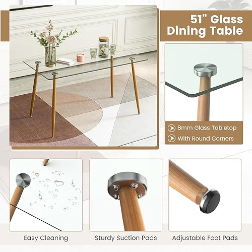 Miniatura 3 de Tangkula Juego de 4 mesas de comedor para 4, mesa y sillas de cocina modernas, mesa y sillas de cristal para sala de estar pequeña, cocina