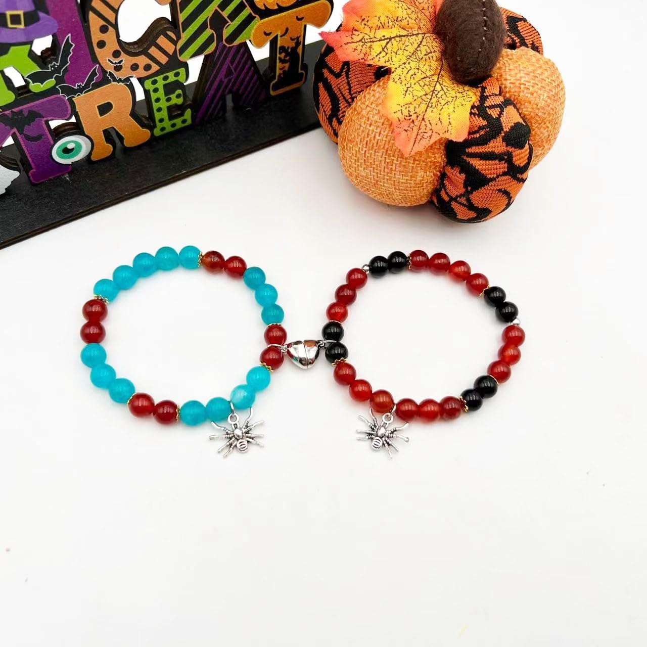 Spider Bracelets for Couple Friendship Couples Bracelets Heart Energy Stone Beaded Bracelets Pink Promise Bracelet Stretch Matching Bracelet for Halloween Party Jewelry (B) - Image 4