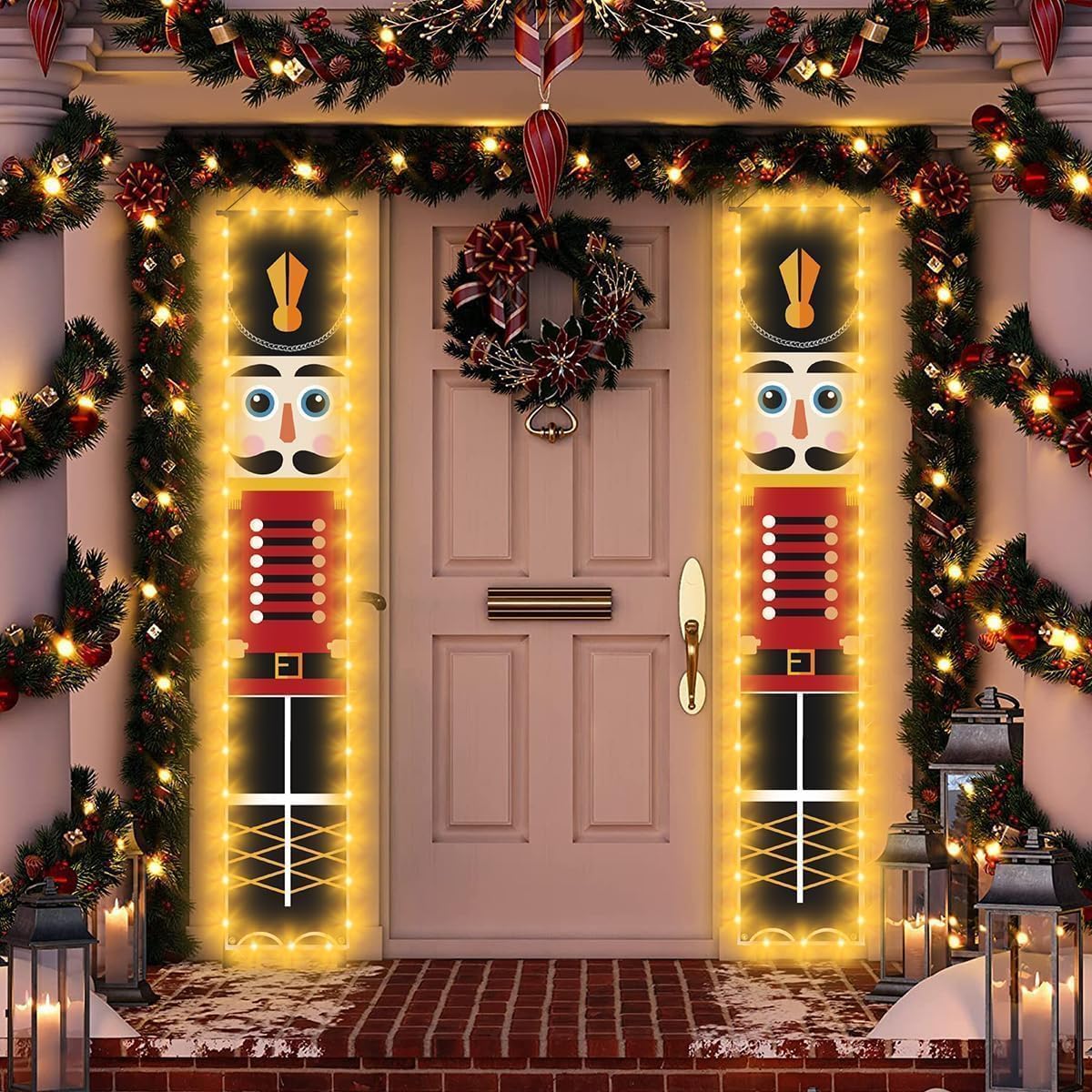 Decoraciones Navideñas de Cascanueces Pancartas con Luz 1 par 32 x 180 cm para Exterior