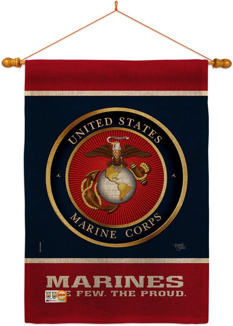 Marine Corps Proud Burlap House Flag Armed Forces USMC Semper Fi United State American Military Veteran Retire Official Small Decorative Gift Yard Banner Double-Sided Made In USA 28 X 40