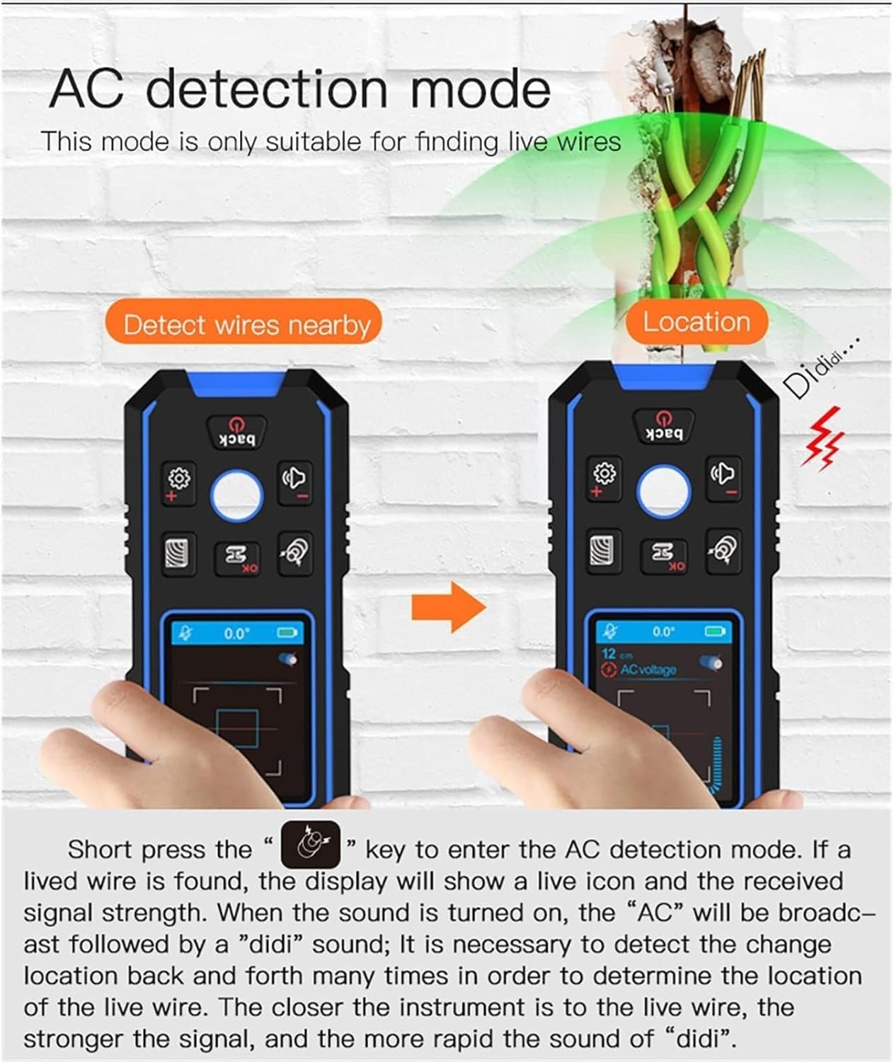 Wall Scanner, LCD HD Digital Wall Metal Detector AC Wood Stud Finder Cable Wire Depth Tracker, Detect Live Wires Hidden in Walls, Ceilings, Ribs and Groove Locations Under Wood