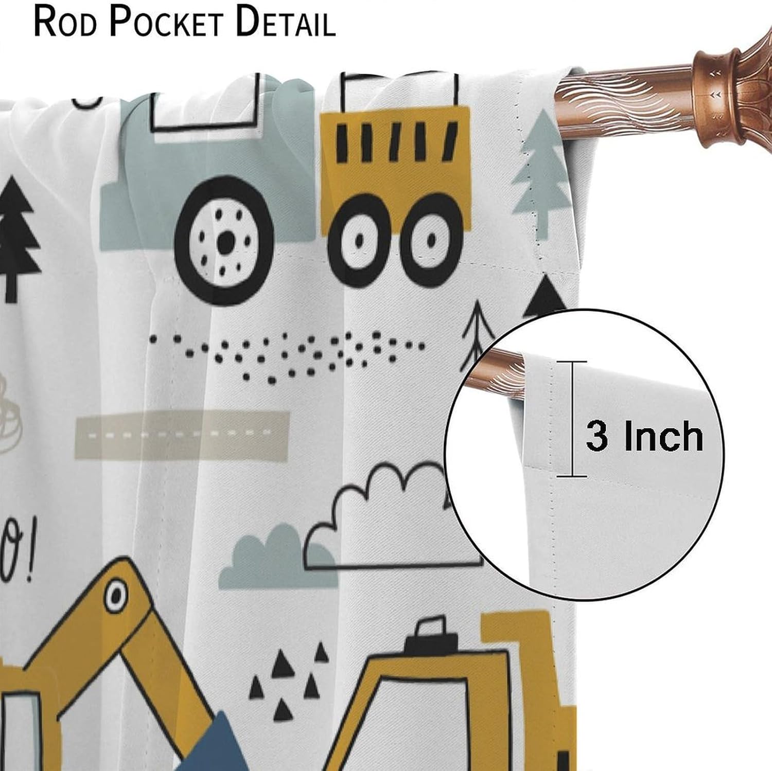 Construction Truck Curtain Cartoon Excavator Vehicle Tractor Cars for Boys Kids Machinery Navy Blue for Baby Boys Bedroom Nursery Children Drapes 2 Panels 42x63in, Style-4