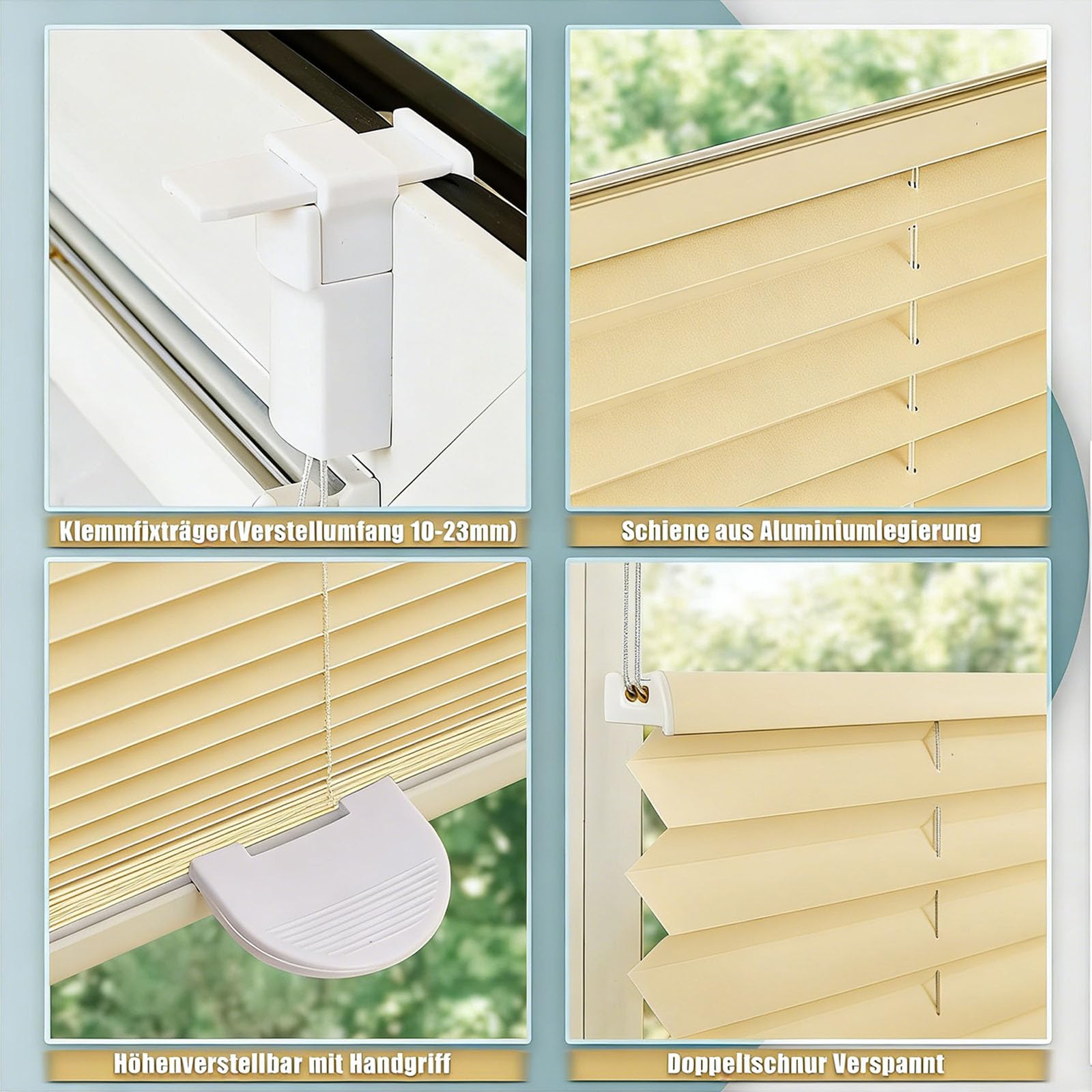 Stores Plissés sur Mesure 115 x 220 cm Protection de Privée, sur Mesure, Semi-Opaque Store Plissé sans Perçage Rideaux Plissés Autocollants pour Fenêtres Portes, Couleur Crème