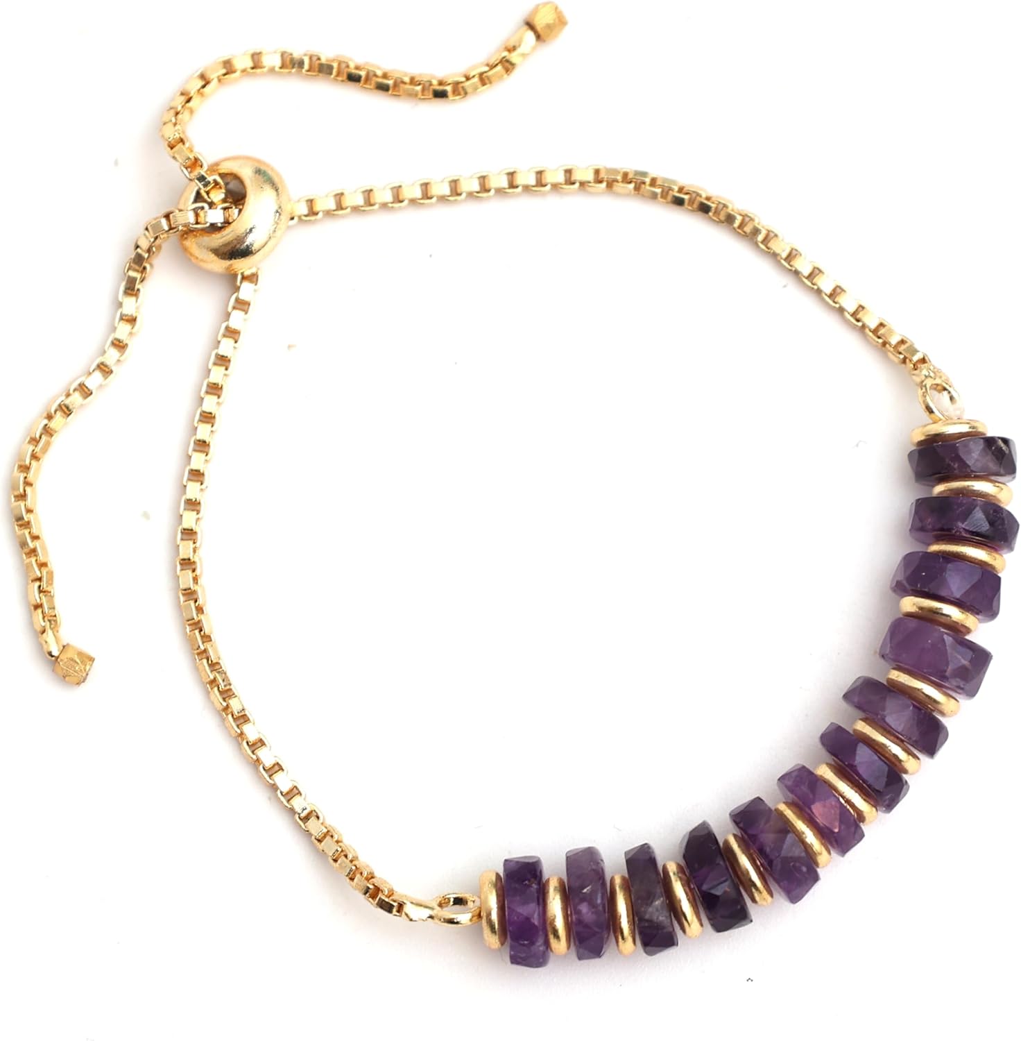 Natural Heishi Beads With Spacers Slider Bracelet Gemstone Healing Jewelry With 14k Yellow Gold Plated 8- Inch Adjustable Length - Image 6