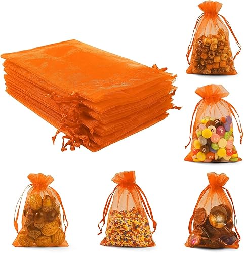 Miniatura 40 de ANZNKU Paquete de 50 bolsas de organza pequeñas de malla de 4 x 6 pulgadas, bolsa de regalo dorada de primera calidad con cordón, bolsa de malla