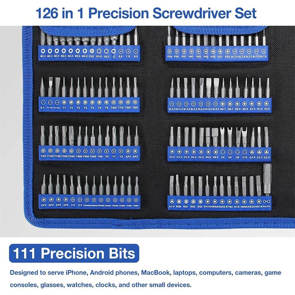 Juego de Destornilladores Juego de Herramientas de Destornillador de precisión Puntas Torx magnéticas 126 en 1 Herramientas manuales de reparación para teléfono portátil