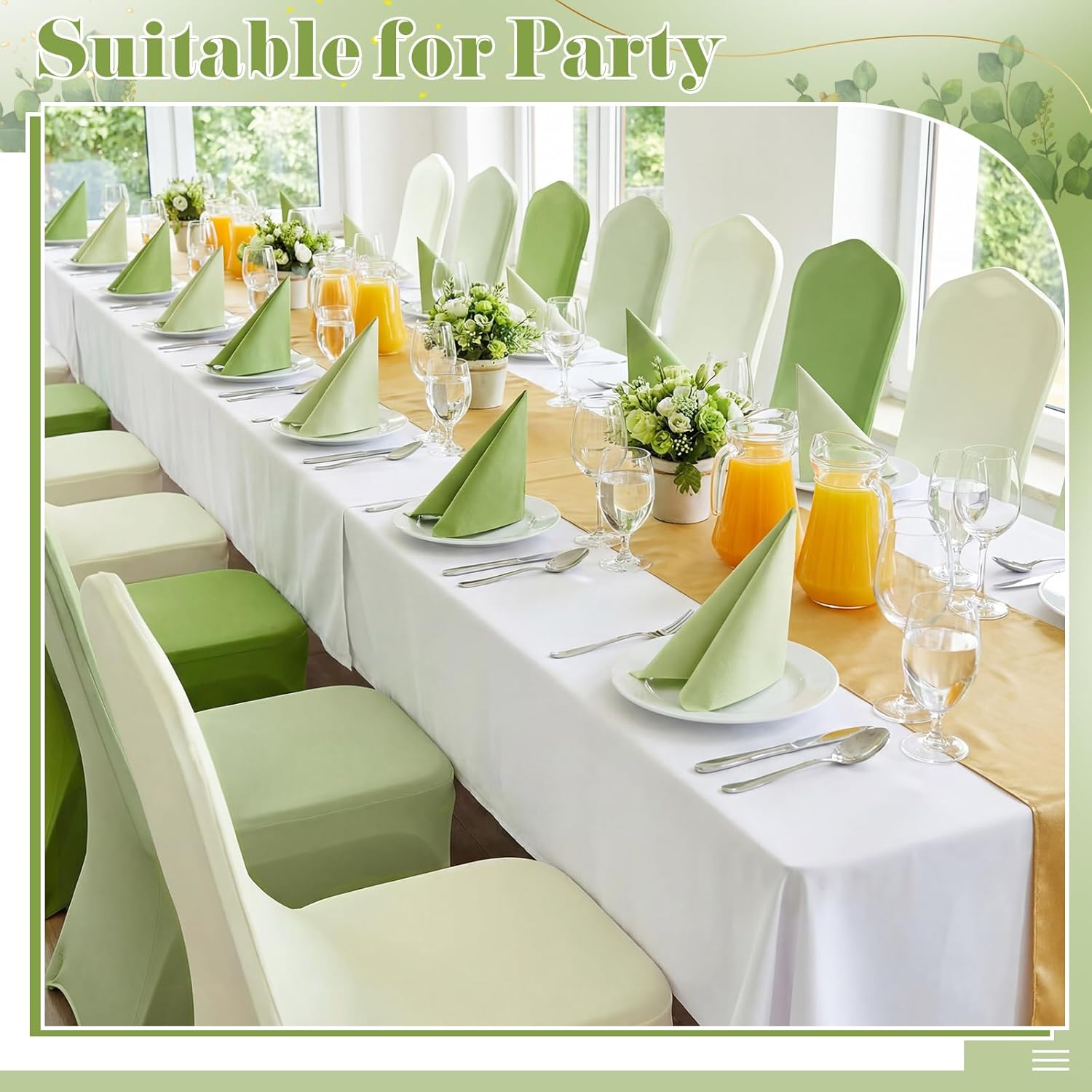 Oudain 12 Pcs Sage Green Folding Chair Covers Universal Spandex Slipcovers Washable Removable Stretch Chair Protector Covers for Wedding Baby Shower Birthday Party Decoration