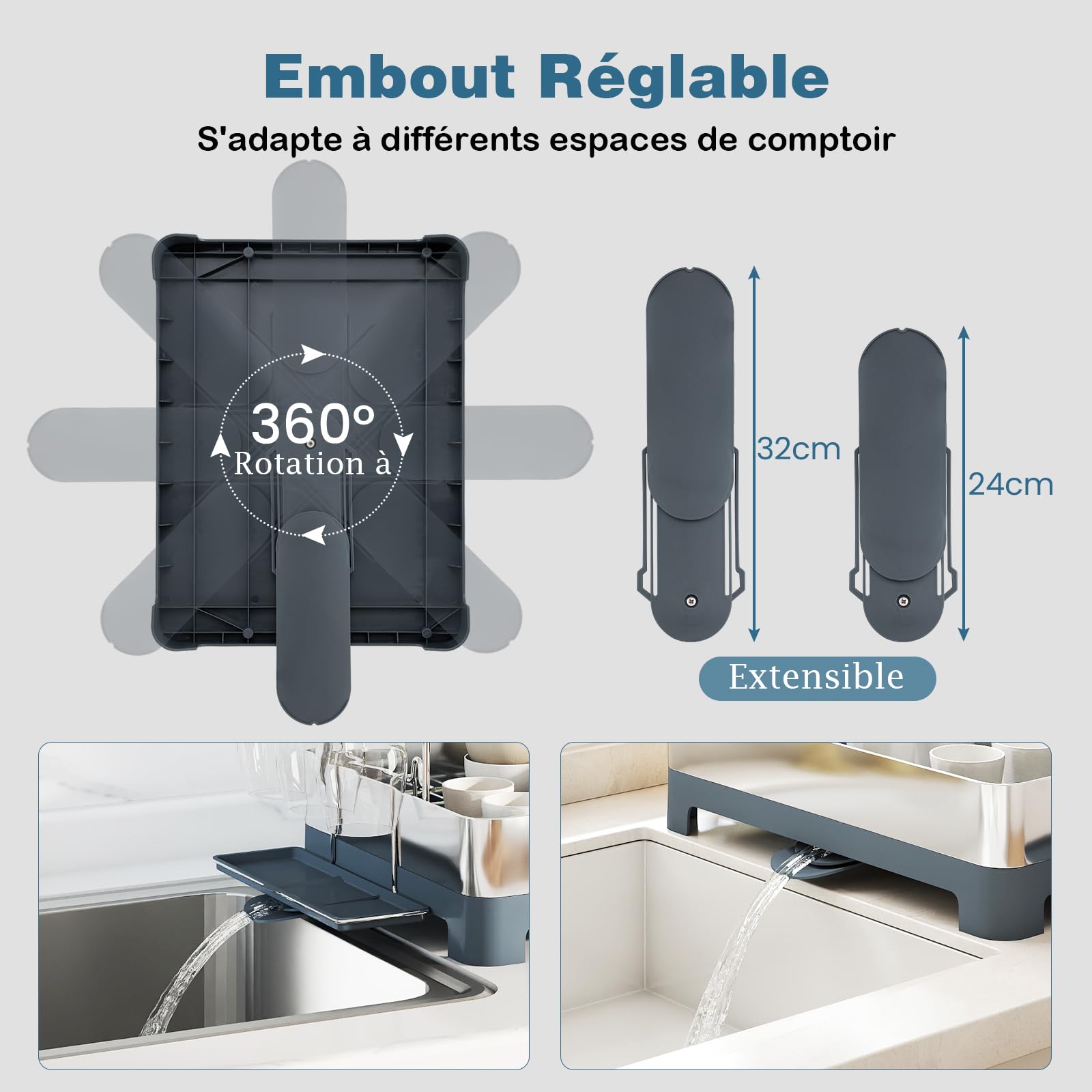 COSTWAY Égouttoir à Vaisselle en Acier Inoxydable, Égouttoir à Vaisselle à 2 Niveaux avec Bac d'Égouttage, Seau & Porte-Couverts, Bec Extensible et Pivotant, Organisateur pour Ustensiles de Cuisine