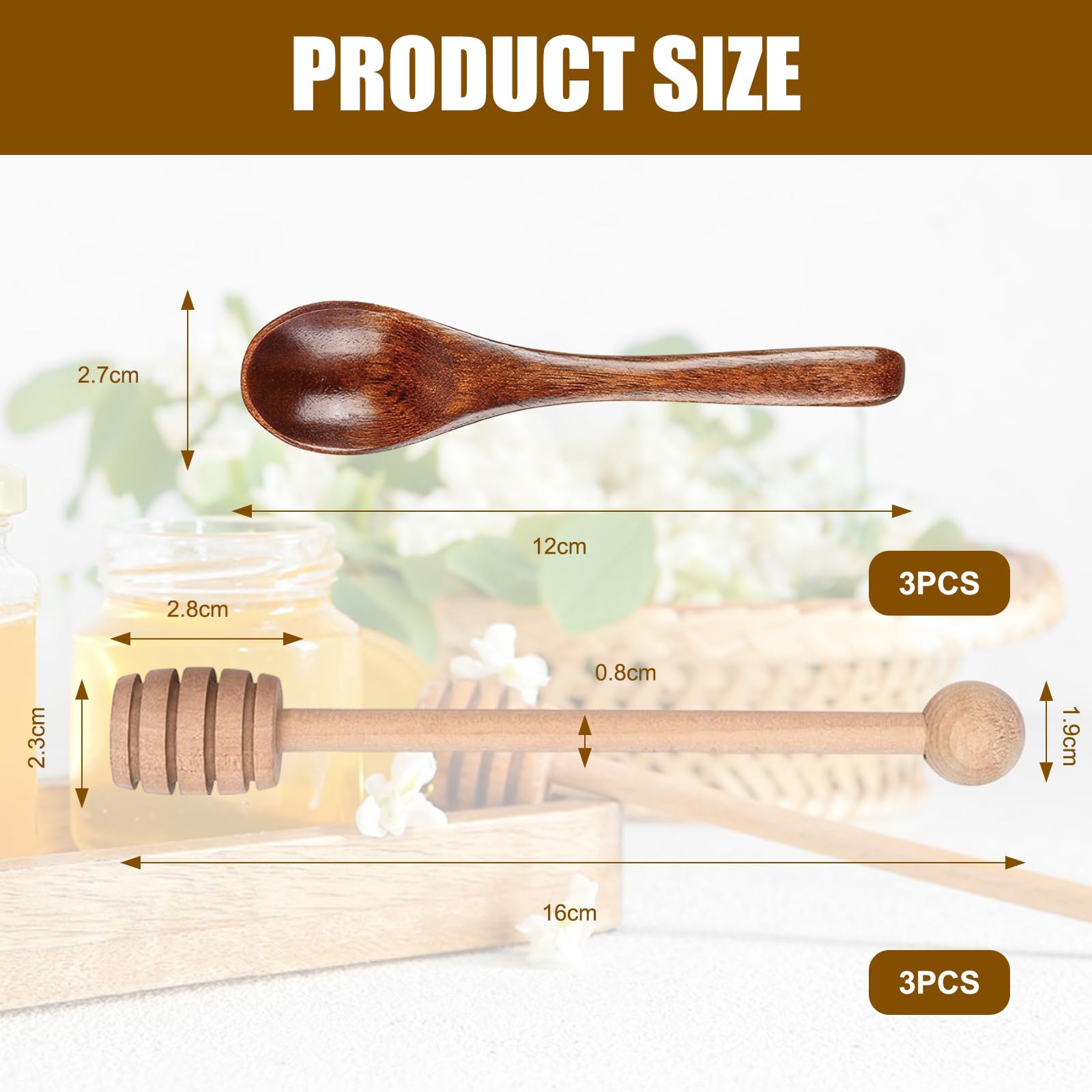 MADGININE 6 PCS Honey Spoons Honey Stick Set, Natural Small Wooden Spoons - Image 2