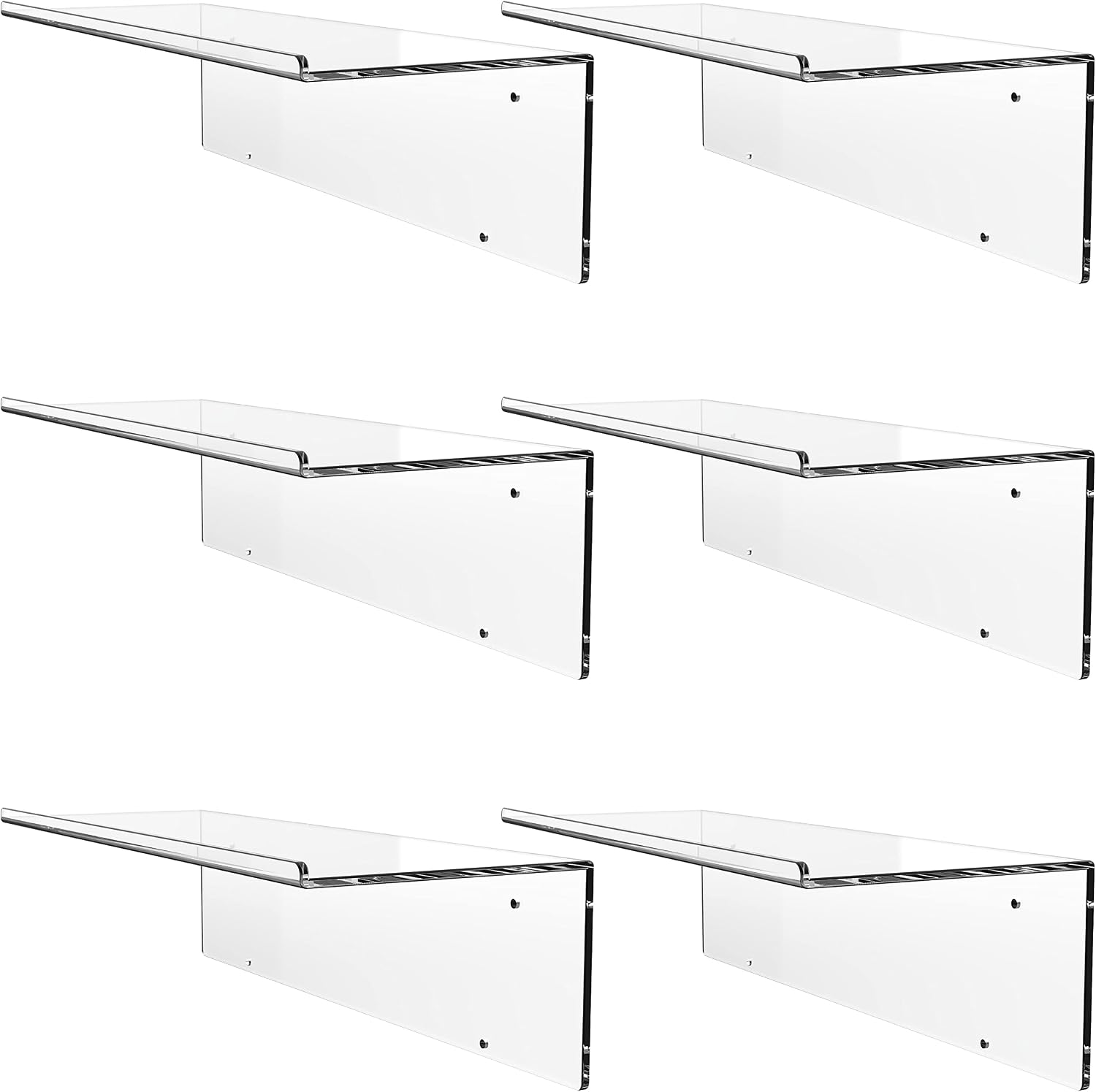Invisible Acrylic Floating Wall Ledge Shelf,Modern Wall Mounted Floating Shelves for Bedroom Deco Living Room Hanging Shelving for Bathroom,Laundry Room,Small Shelf for Plant Lego Funko Pop,Set of 6